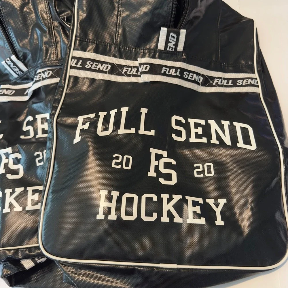 Full Send Hockey 2020 Equipment Bag Black White Logo Tarpaulin Sports Gym Bag